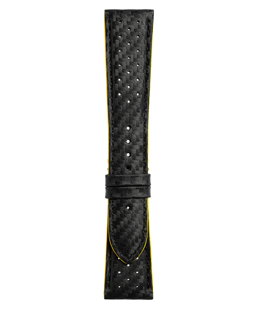 BR 123 - BR 126 - BR V2 - BR V3 Bracelet en cuir de veau effet fibre de carbone noir et jaune