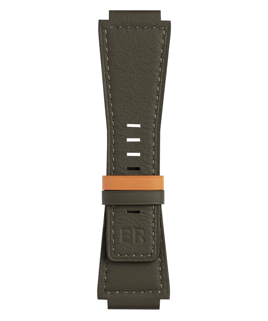 BR-03 - BR-01 - BR-X1 Bracelet en cuir de veau réversible kaki et orange