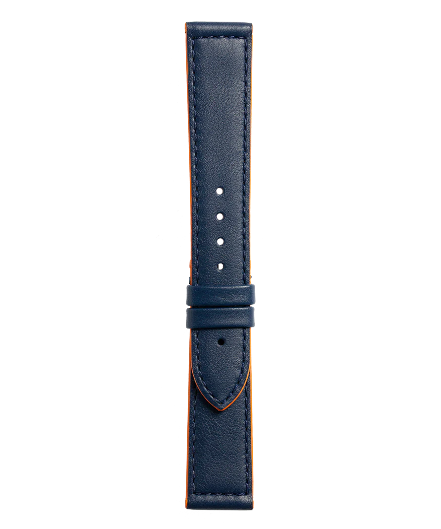 BR V1 Bracelet en cuir de veau de couleur bleue avec passepoil orange