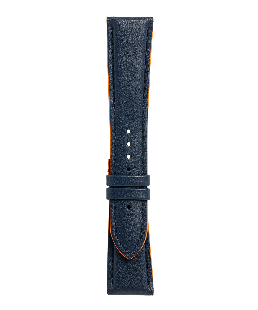 BR 123 - BR 126 - BR V2 - BR V3 Bracelet en cuir de veau de couleur bleue avec passepoil orange
