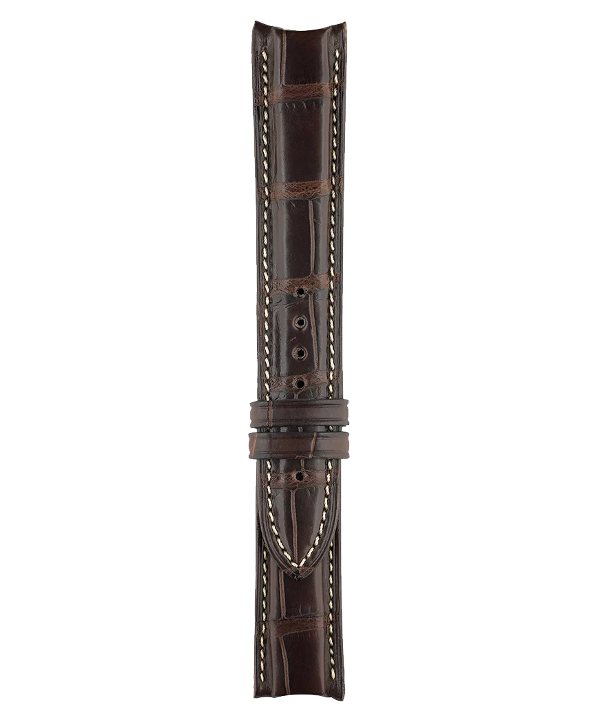 VINTAGE - GENEVA - FUNCTION Bracelet en cuir d'alligator de couleur marron foncé